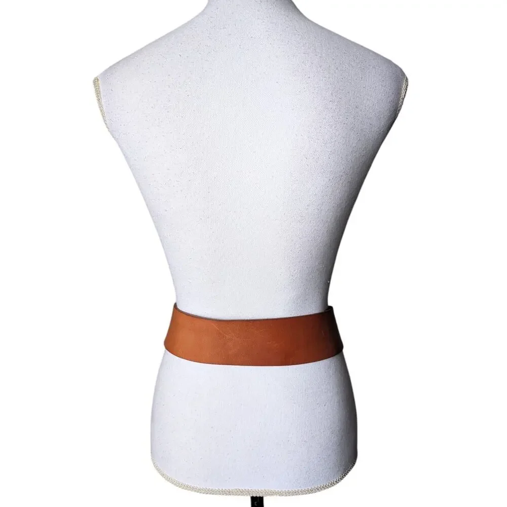 Fossil Tan Brown Leather Wide Waist Belt Size Small Modern Centerbar Whimsigoth